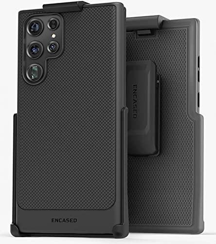 Encased Thin Armor diseñada para Samsung Galaxy S22 Ultra Belt Clip Case Case Case Slim Fit Phone Case con funda (negro mate)