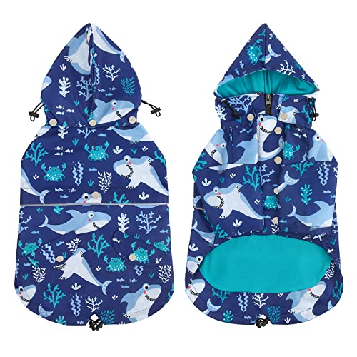 HDE Chubasquero de doble capa con cremallera para perros pequeños a grandes, tiburones, talla S