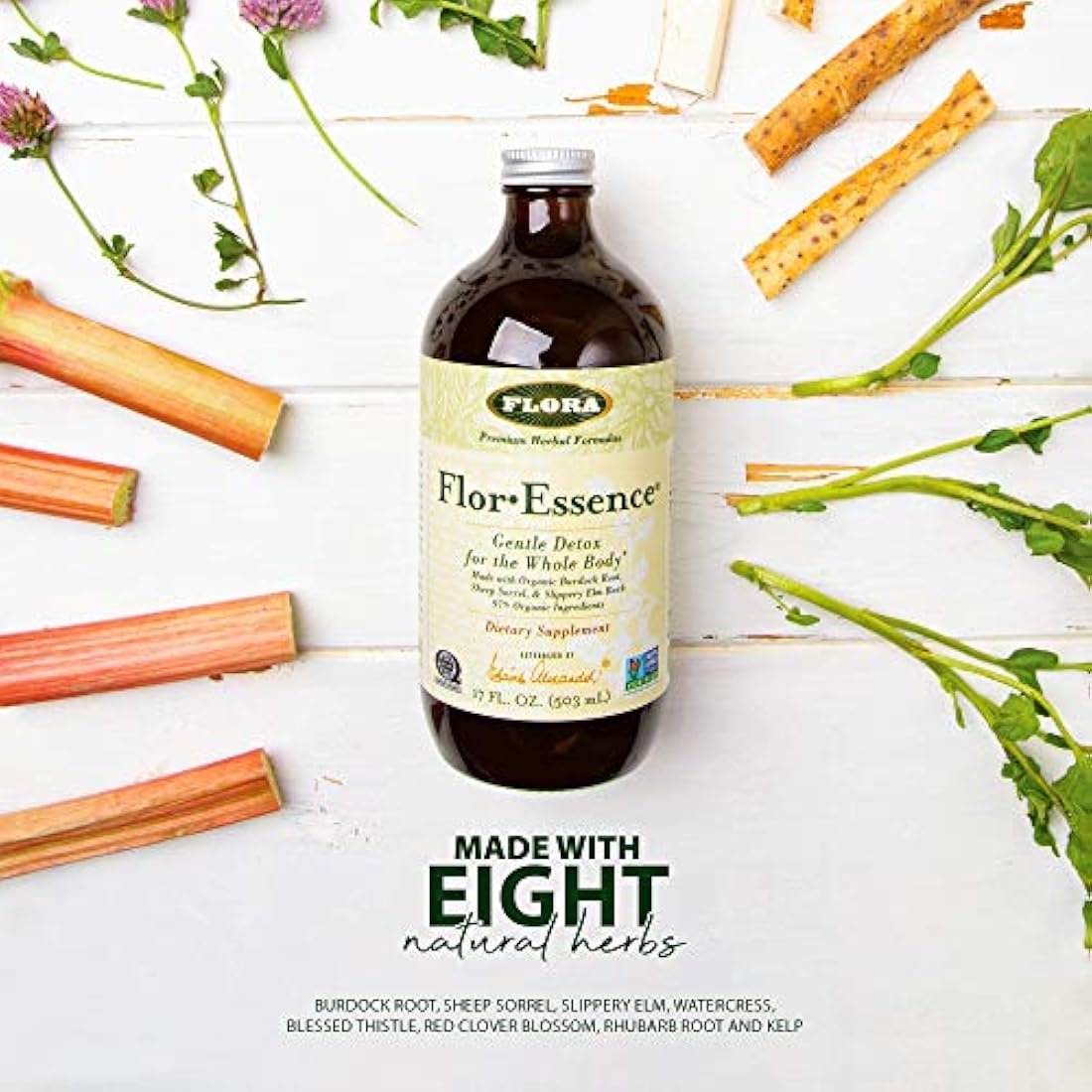 Té líquido desintoxicante Flora FlorEssence, limpieza diaria de hierbas suave y natural, 90% ingredientes orgánicos, 17 onzas
