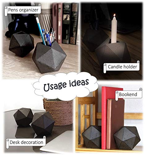 Ambipolar Estantería geométrica con forma de bola de hierro fundido decorativo sujetalibros o organizador, paquete de 2 (negro)