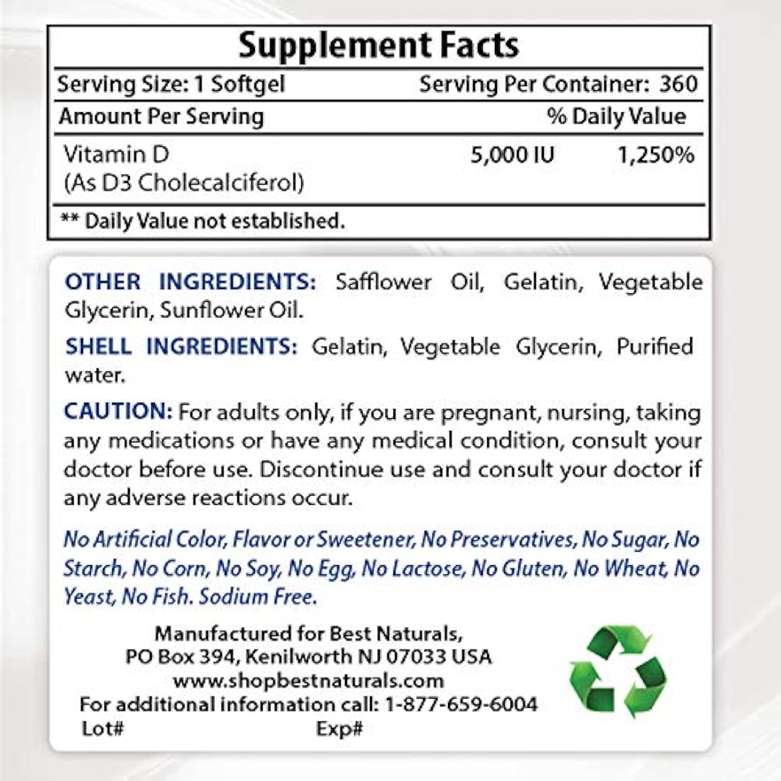 # 1 Vitamina D3 Suplemento por Mejor Naturals – gmo-free, preservative-free, grado de USP Natural Vitamina D, 1, 1