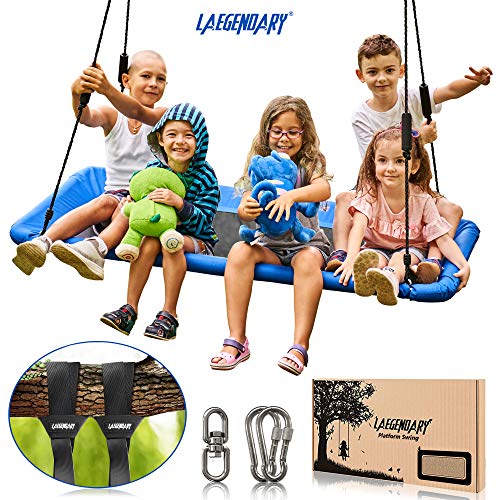 LAEGENDARY - Columpio gigante para árbol de plataforma de 60 pulgadas para niños y adultos, soporta hasta 700 libras, columpio de surf para uso en exteriores e interiores, rectángulo azul