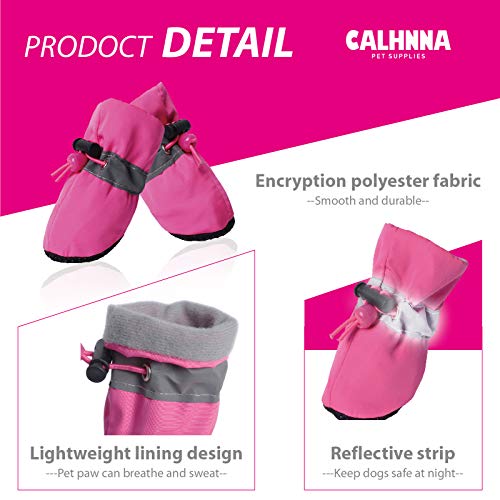 CALHNNA Zapatos para perros con pavimento caliente para cachorros, protectores de patas con suela antideslizante y correa reflectante, 4 unidades