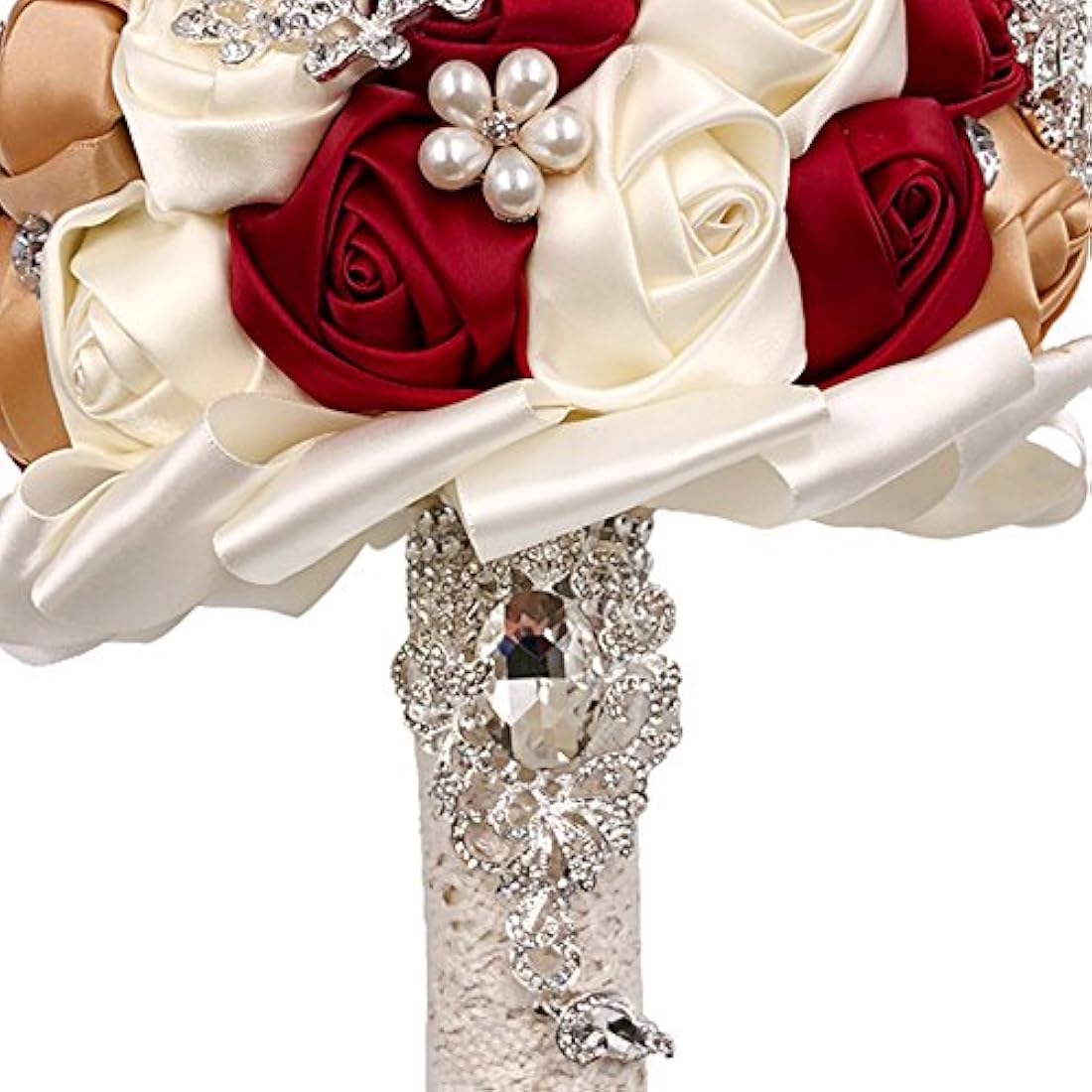 Ramo de rosas con perlas y diamantes de imitación, para boda