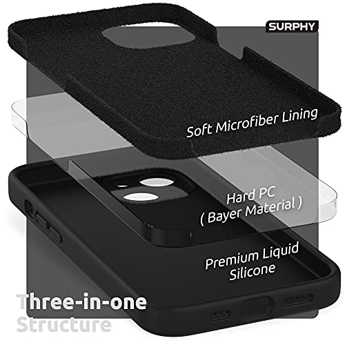 SURPHY Funda de silicona compatible con iPhone 13 (6.1 pulgadas 2021), con protección para cámara, funda de silicona líquida con forro de microfibra (negro)