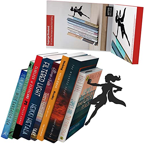 Sujetalibros decorativos de metal únicos, extremos ocultos caprichosos para un soporte de libros, bonita decoración del hogar e idea de regalo moderna para estantes, escritorio o mesa (Supergal)