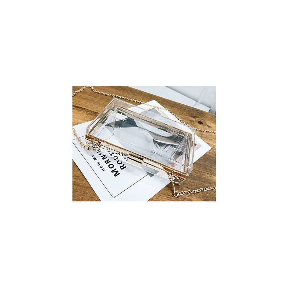 Bolsos de mano de acrílico transparente con 2 cadenas doradas