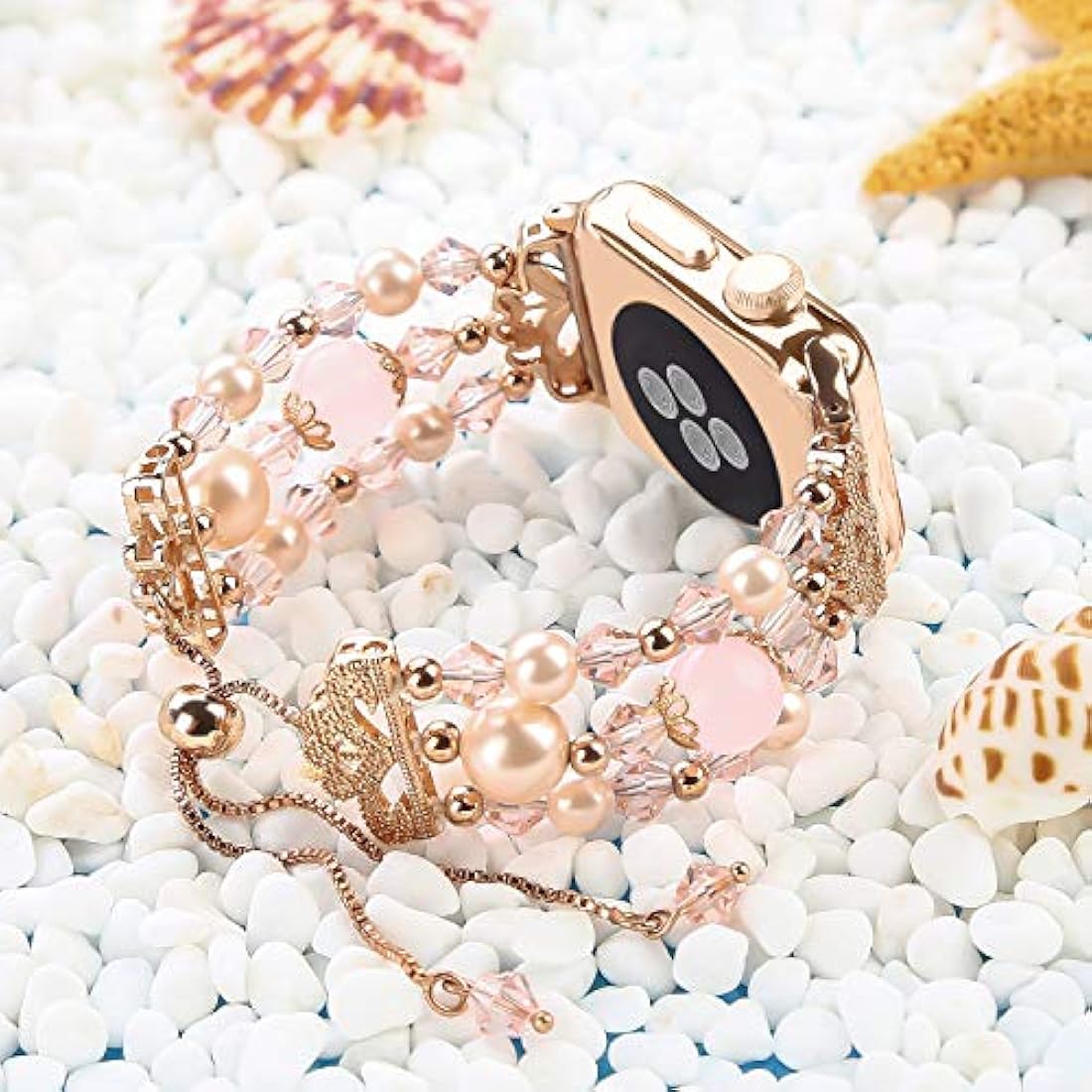 Fohuas-Correa elástica para Apple Watch, cuentas de cristal