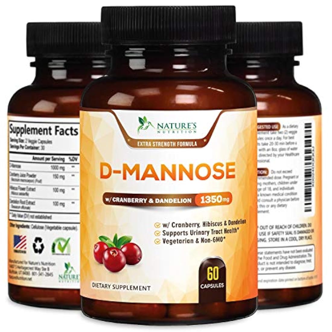 D-Mannose Cápsulas 1350 mg con arándano Nature's Nutrition