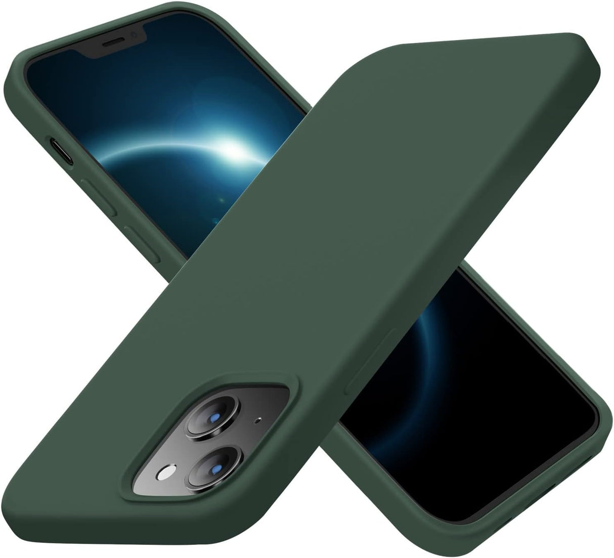 Cordking Funda diseñada para iPhone 13, funda protectora de silicona ultra delgada a prueba de golpes con forro de microfibra suave antiarañazos, 6.1 pulgadas, verde alpino
