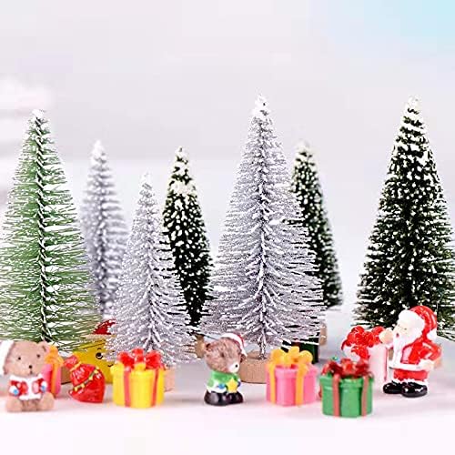 8 Pcs Árboles Navideños Artificiales Miniatura con Base de Madera