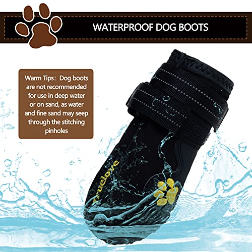 EXPAWLORER botas a prueba de agua, para perro, antiderrapantes, refractantes, botines de mascotas para perros medianos, perros grandes, negro, 4 piezas