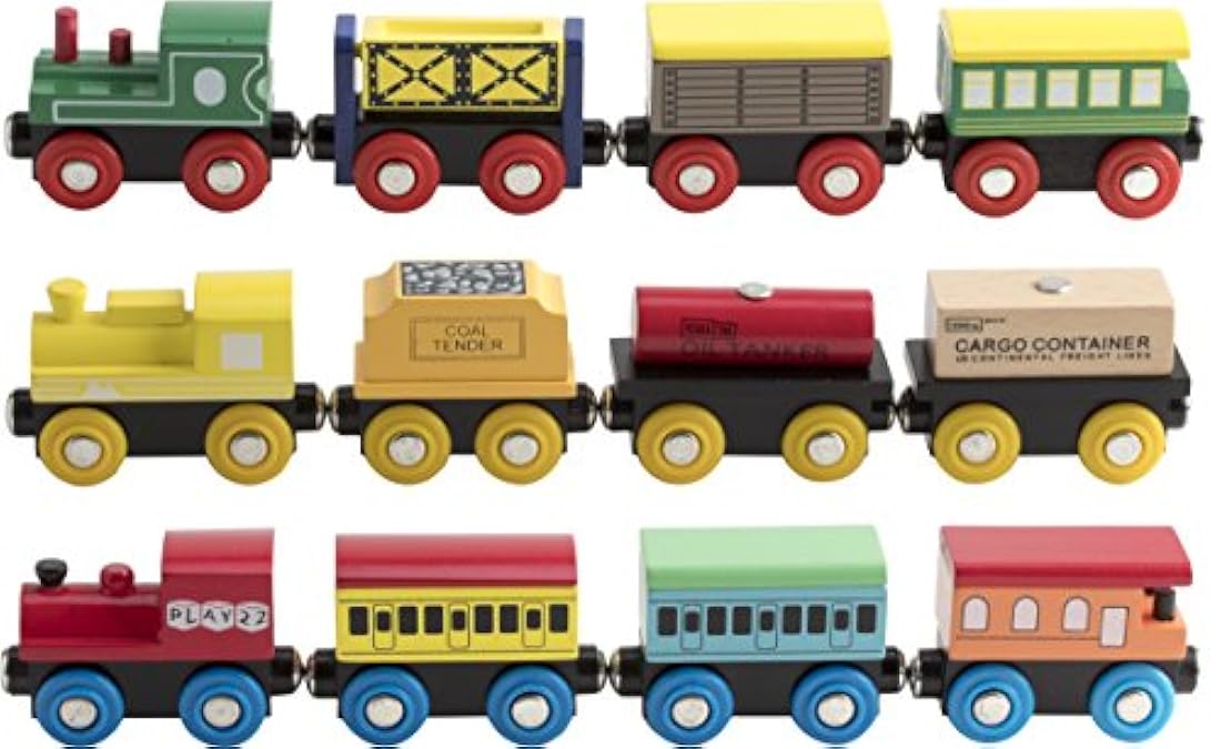 Juego de tren de madera de 12 piezas magnético