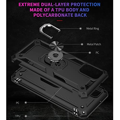 Yiakeng Funda para Samsung Galaxy A03S con protector de pantalla HD, fundas protectoras de grado militar con anillo para Samsung Galaxy A03S (negro)