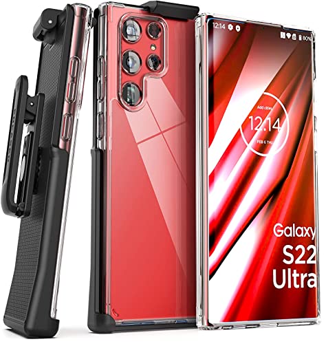 Encased Funda de cinturón transparente para Samsung Galaxy S22 Ultra (6.8 pulgadas), con parte trasera cristalina con clip de funda (versión 2022)