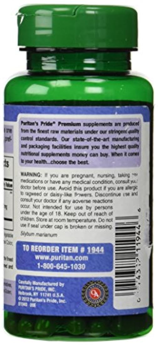 Puritans Pride Leche Cardo 4:1 Extracto 1000 Mg, silimarina