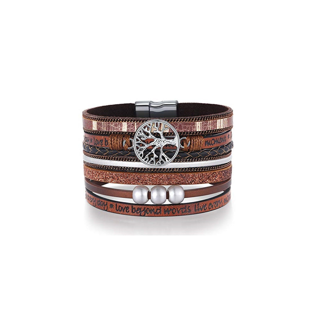 Pulseras inspiradoras de cuero del árbol de la vida