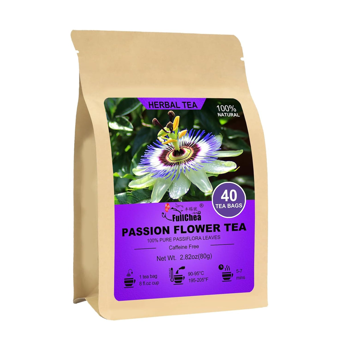 Té de Pasiflora FullChea, 40 Bolsitas, Relajante, Sin Cafeína