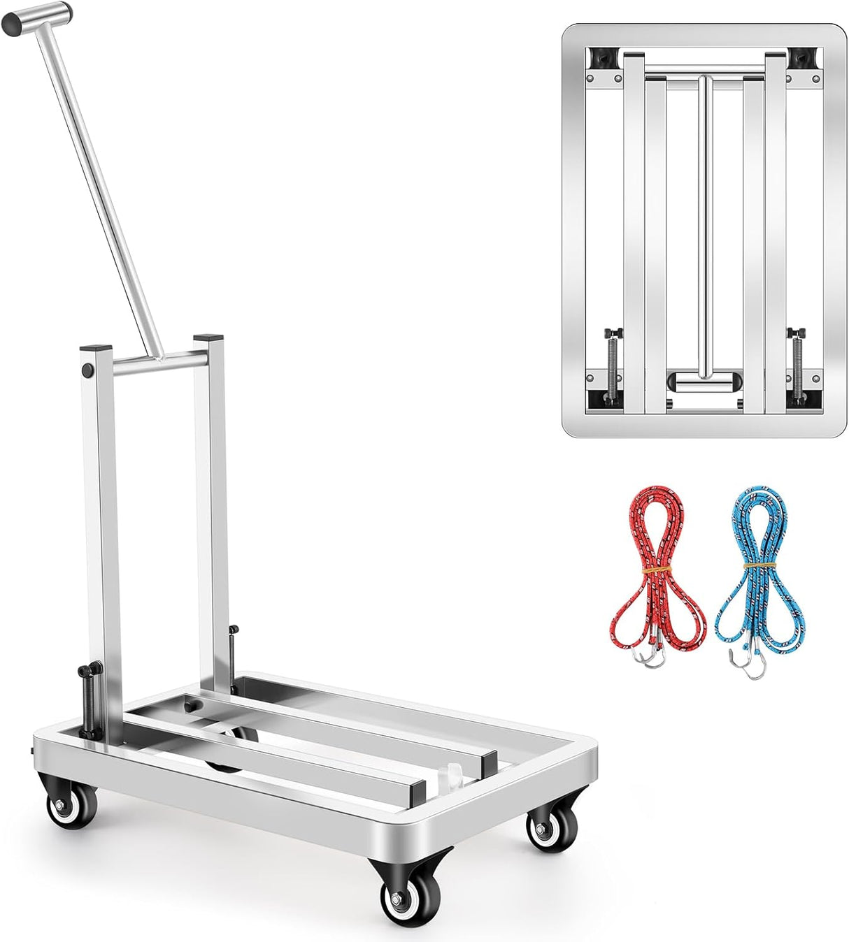 Carretilla Plegable de Acero Inoxidable, 500 LB, 4 Ruedas