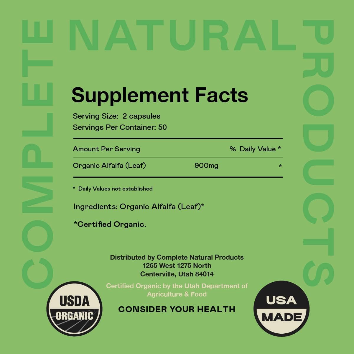 Suplemento Hoja de alfalfa pura (Medicago Sativa) 100 cáp