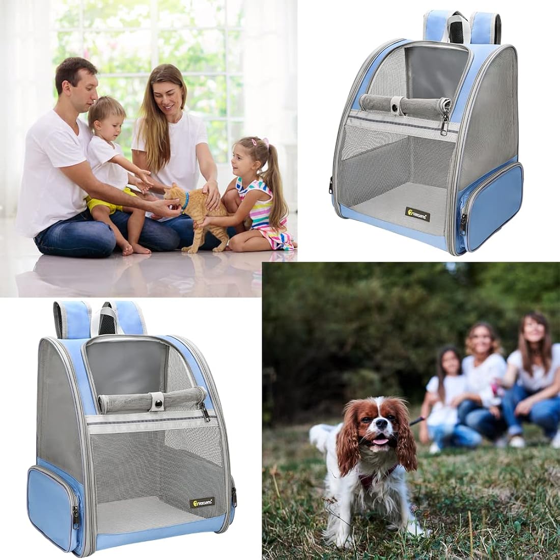 Mochila para transportar gatos cómoda y segura color azul