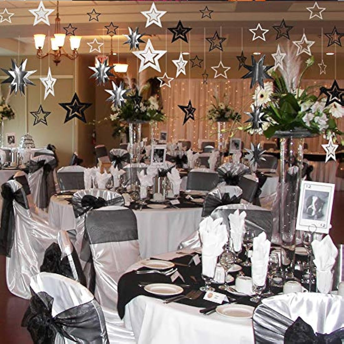 Glitter Negro Carbón Gris Plata Estrella Guirnalda