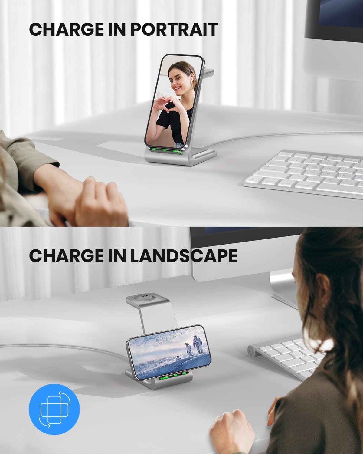 Cargador para celular con Soporte de carga inalámbrico plata