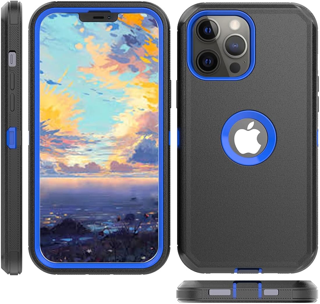 TASHHAR Funda para teléfono iPhone 13 Pro Max, resistente a prueba de golpes, funda protectora con clip para cinturón para Apple iPhone 13 Pro Max 5G 2021 (negro y azul)