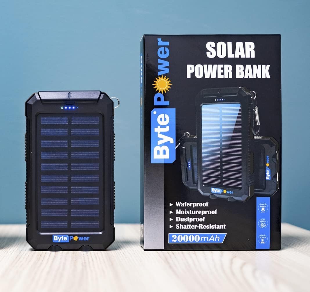 Cargador solar 20000mAh portátil con brújula negro