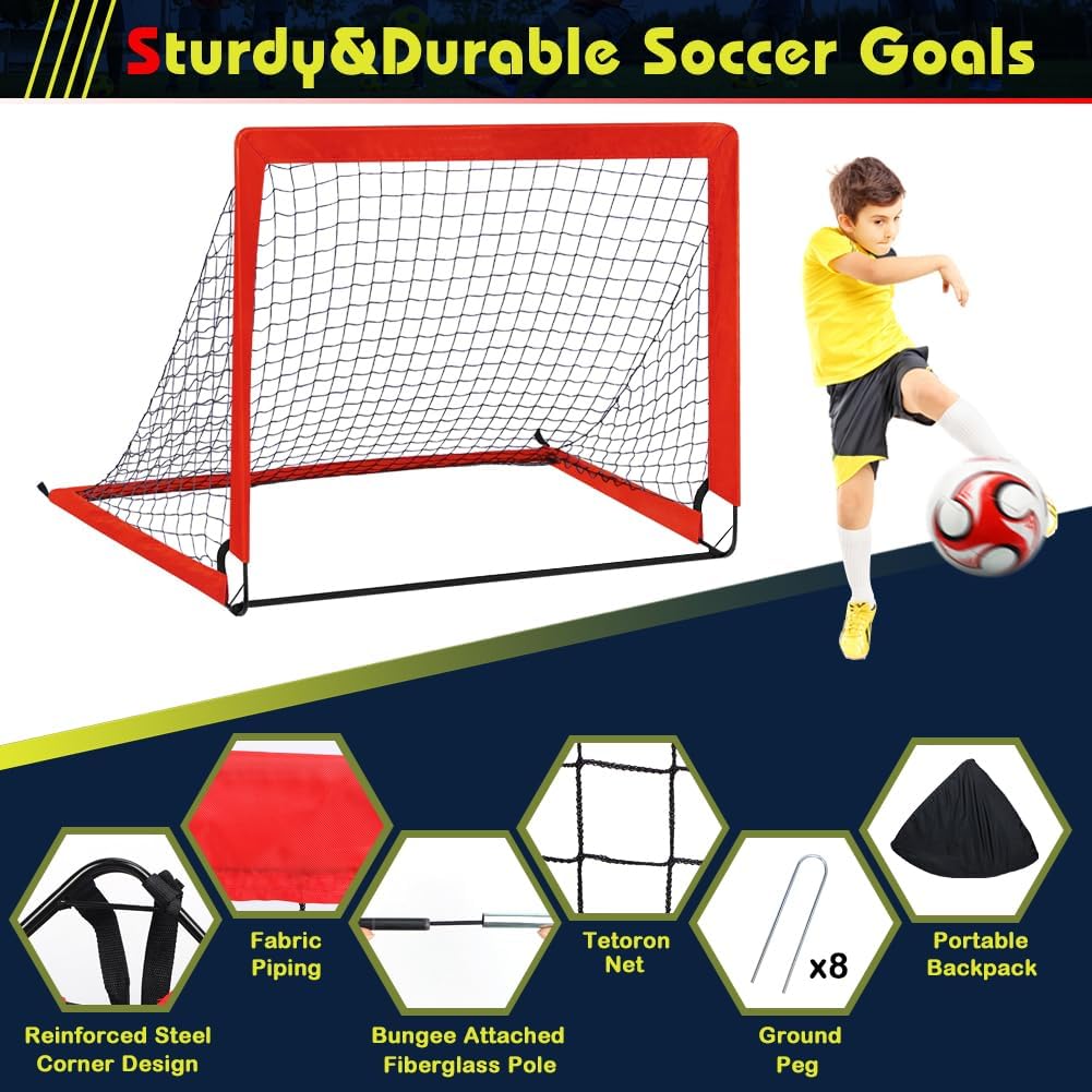Juego de portería de fútbol desplegable con red para niños