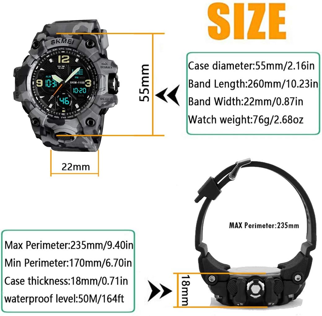 Reloj digital militar para hombre con alarma