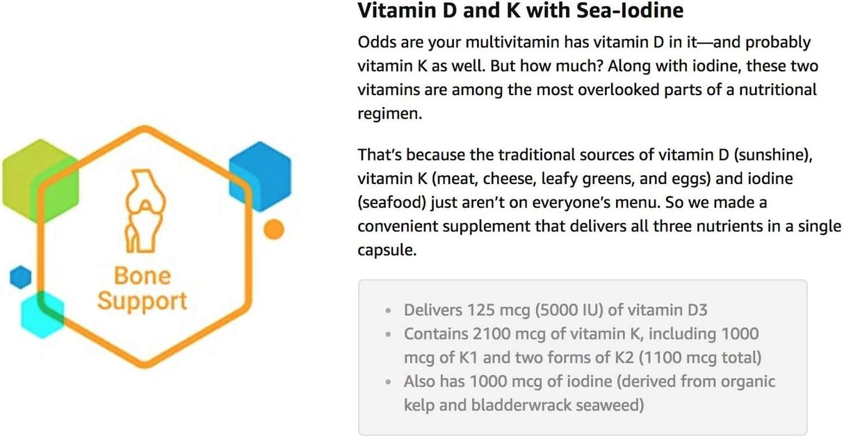 Vitaminas D y K con yodo marino, 90 cápsulas Life Extension