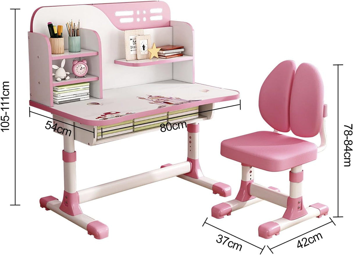 Escritorio y Silla Infantil Ajustable con Cajón de Almacenaje