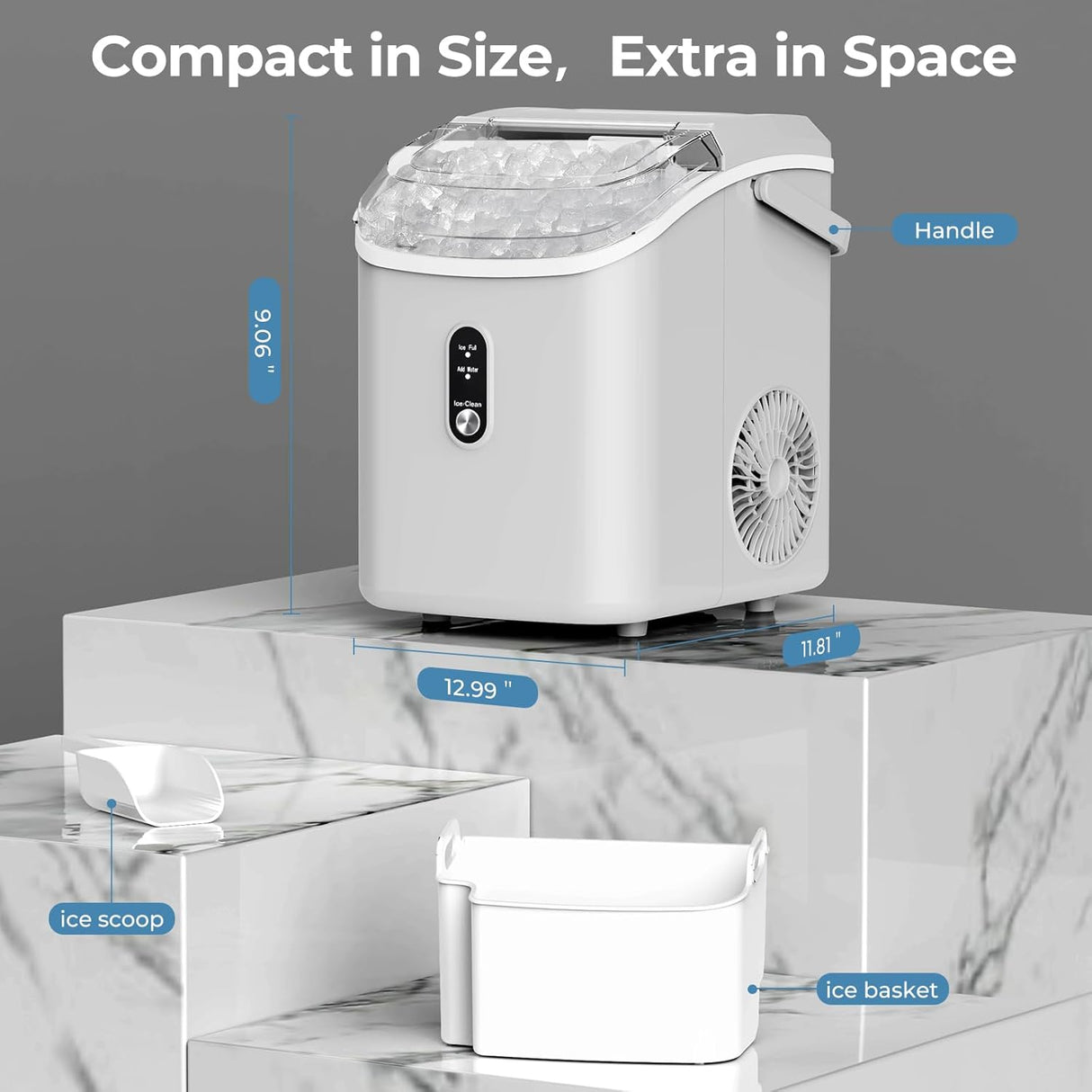 Máquina de Hielo Nugget, 35.5 lbs/24hrs, Auto-limpieza