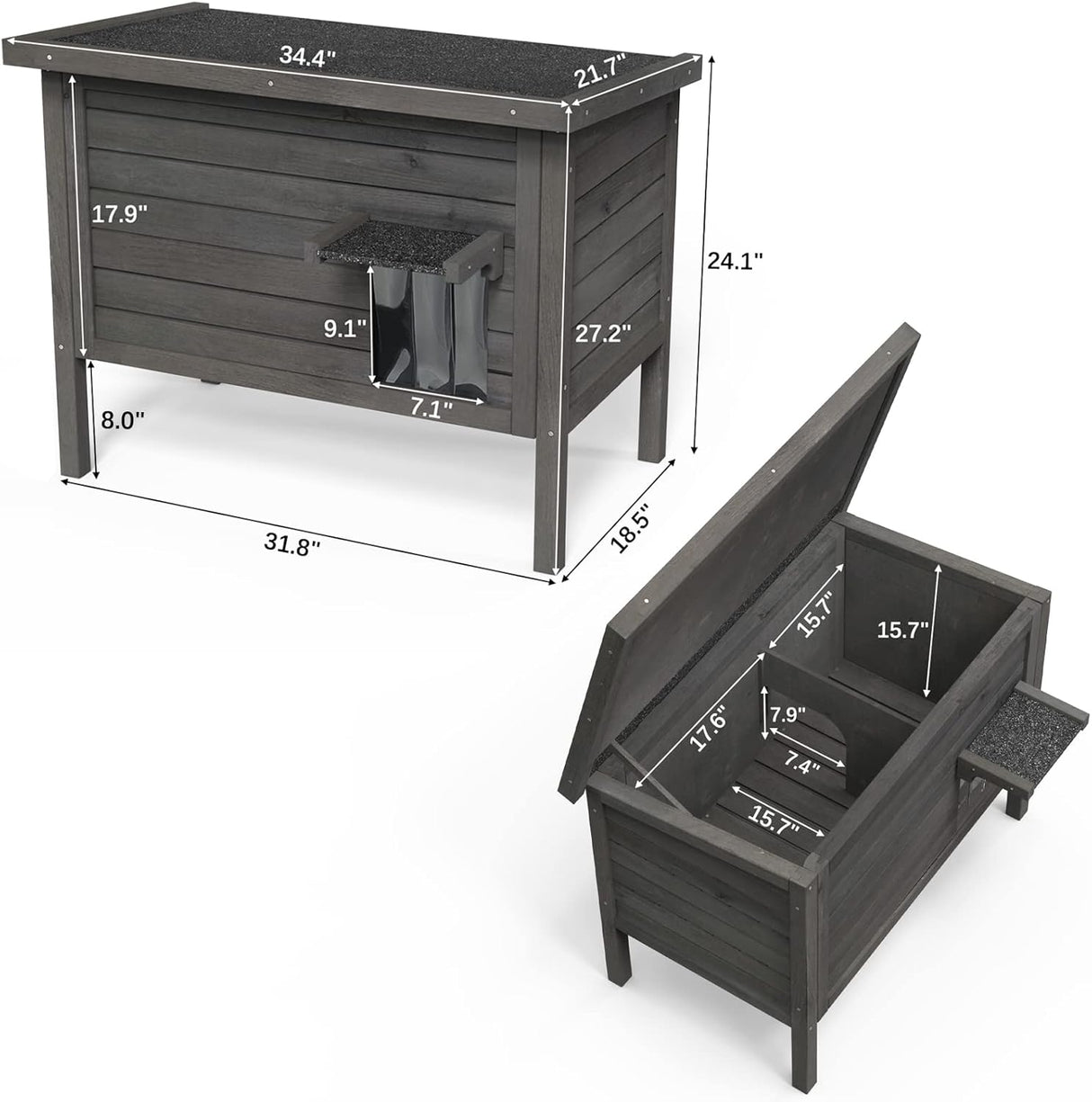 Casa para Gatos GDLF, Aislada, Madera, Grande, Modelo 34.5