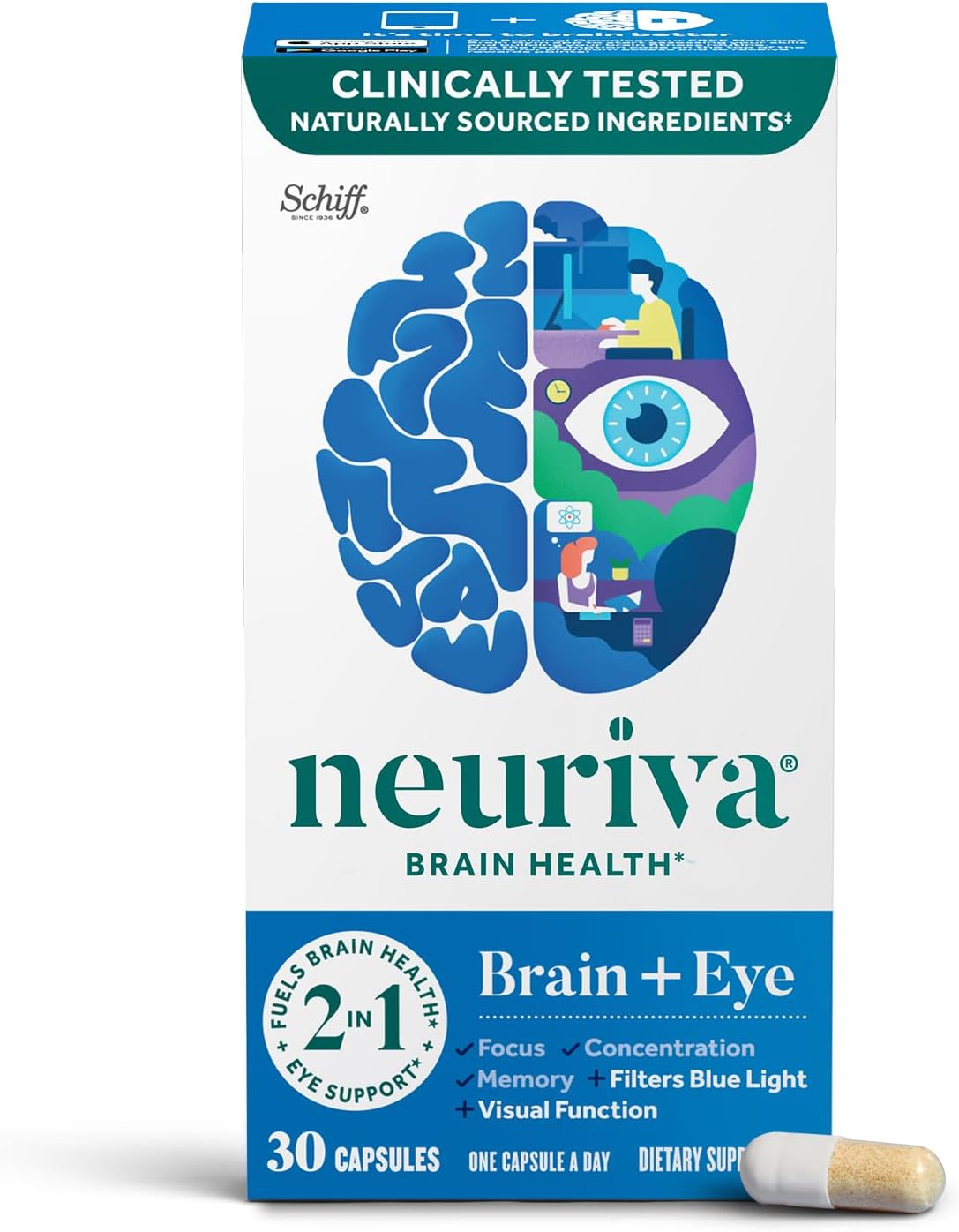Suplemento cerebral + ocular para memoria con luteína 30 cap