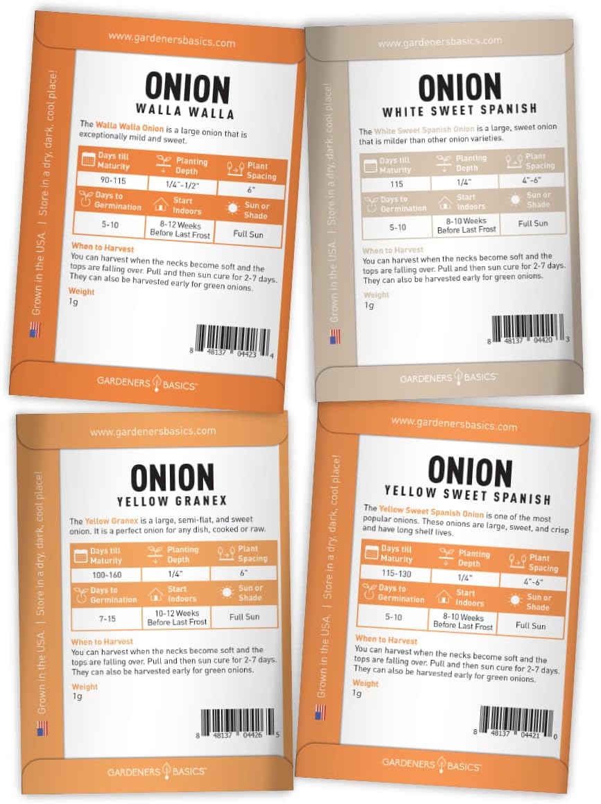 Semillas de Cebolla para Plantar - Gardeners Basics, 8 Variedades