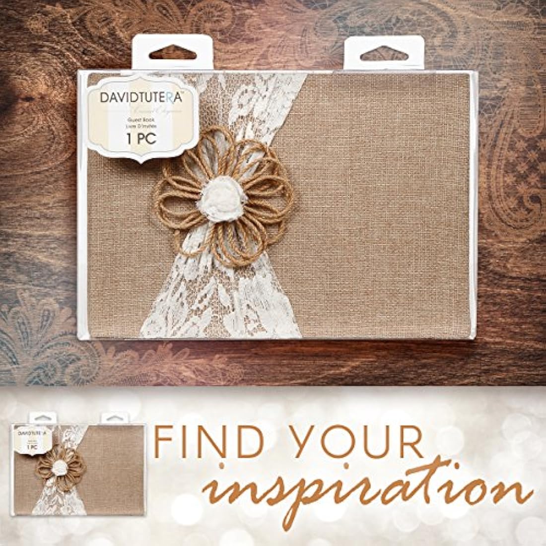 libro de invitados David Tutera, de yute con lazo