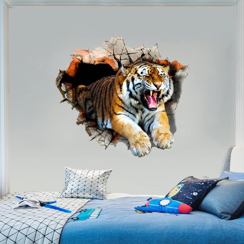 Decal 3D Tigre, Autoadhesivo, 23.62x23.62in, Mural Infantil
