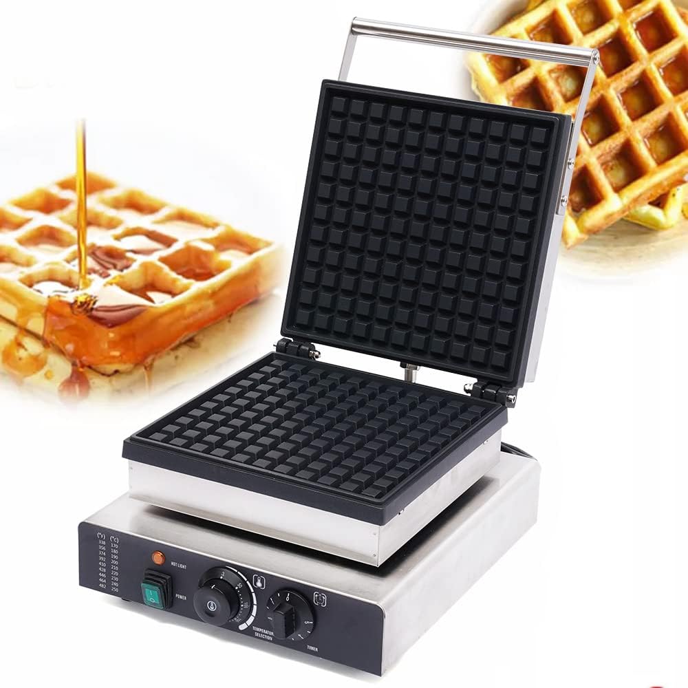 Máquina de Waffles Comercial, 110V, Antiadherente, Control T°
