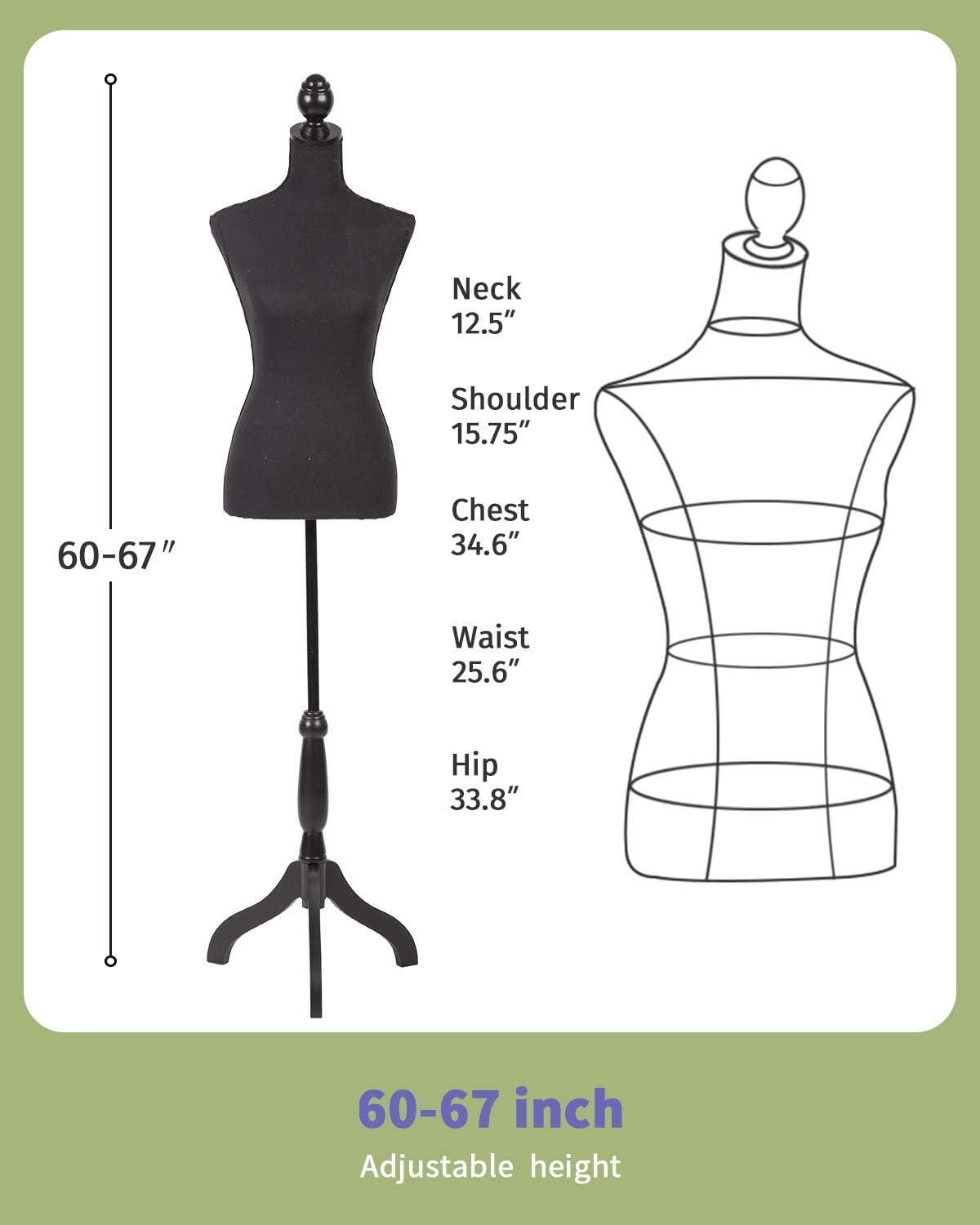 Torso Maniquí Ajustable 59-67 Pulgadas Tripode Modelo Mujer