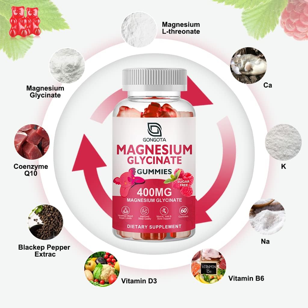 Gominolas de Magnesio Glycinato 400 mg, Vit D+B6, 120u