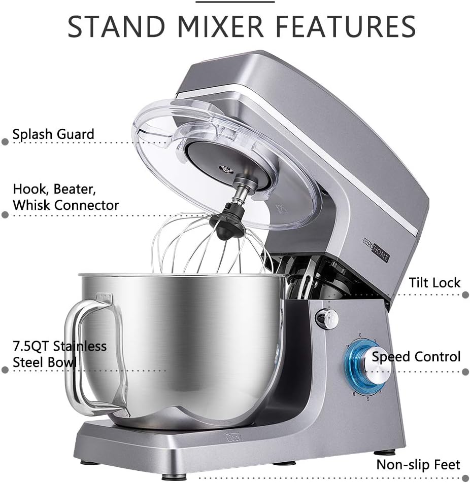Mezcladora de pie VIVOHOME 7.5 Qt, 660W, 6 velocidades, modelo
