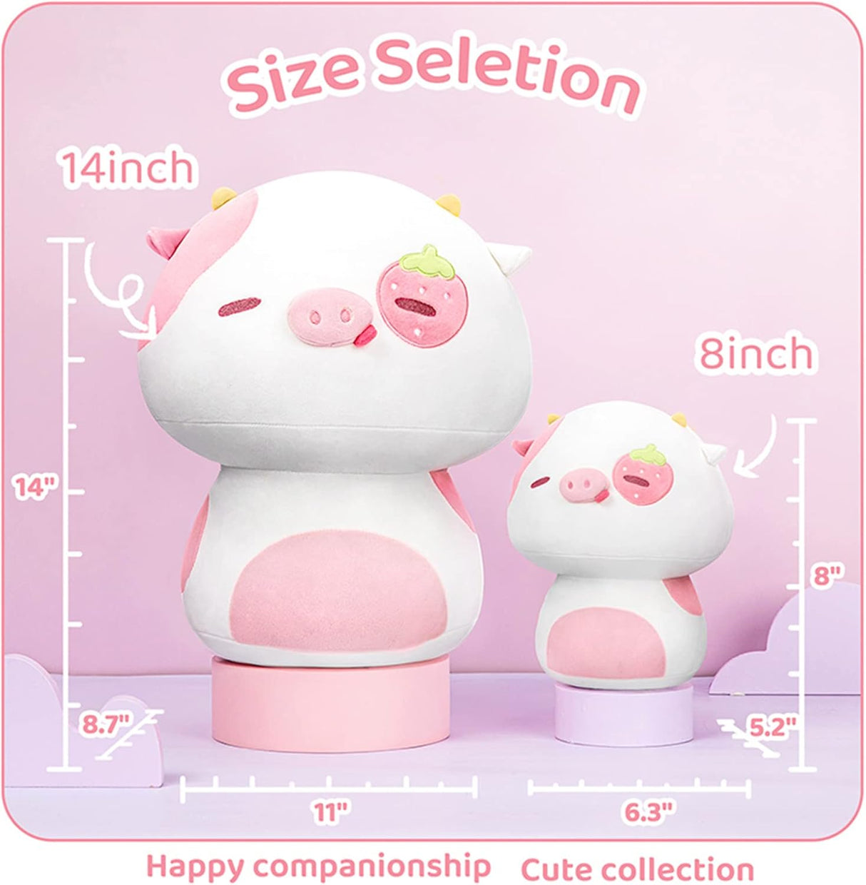 Peluche de hongo de 14 pulgadas de felpa de vaca de fresa