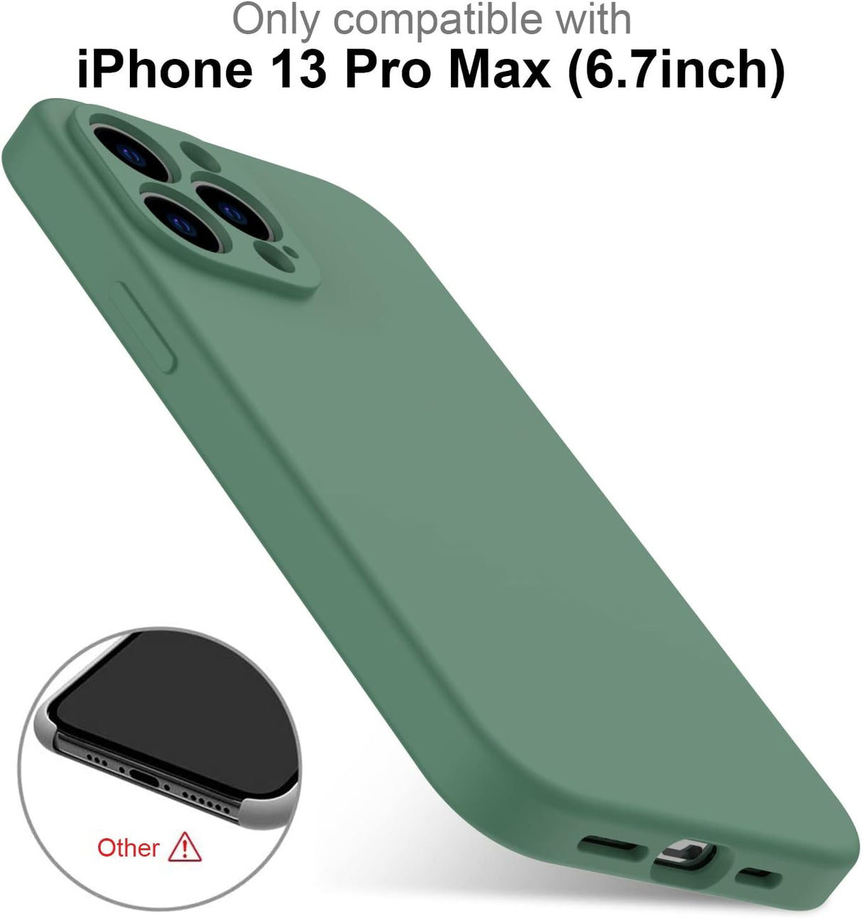 DEENAKIN Funda para iPhone 13 Pro Max con protector de pantalla, cubierta de goma de gel de silicona líquida suave y duradera para iPhone 13 Pro Max de 6.7 pulgadas, color verde oscuro