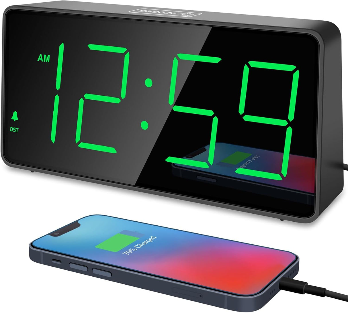 Reloj Digital con Alarma, Números Grandes, Puerto USB, Modelo Peakeep