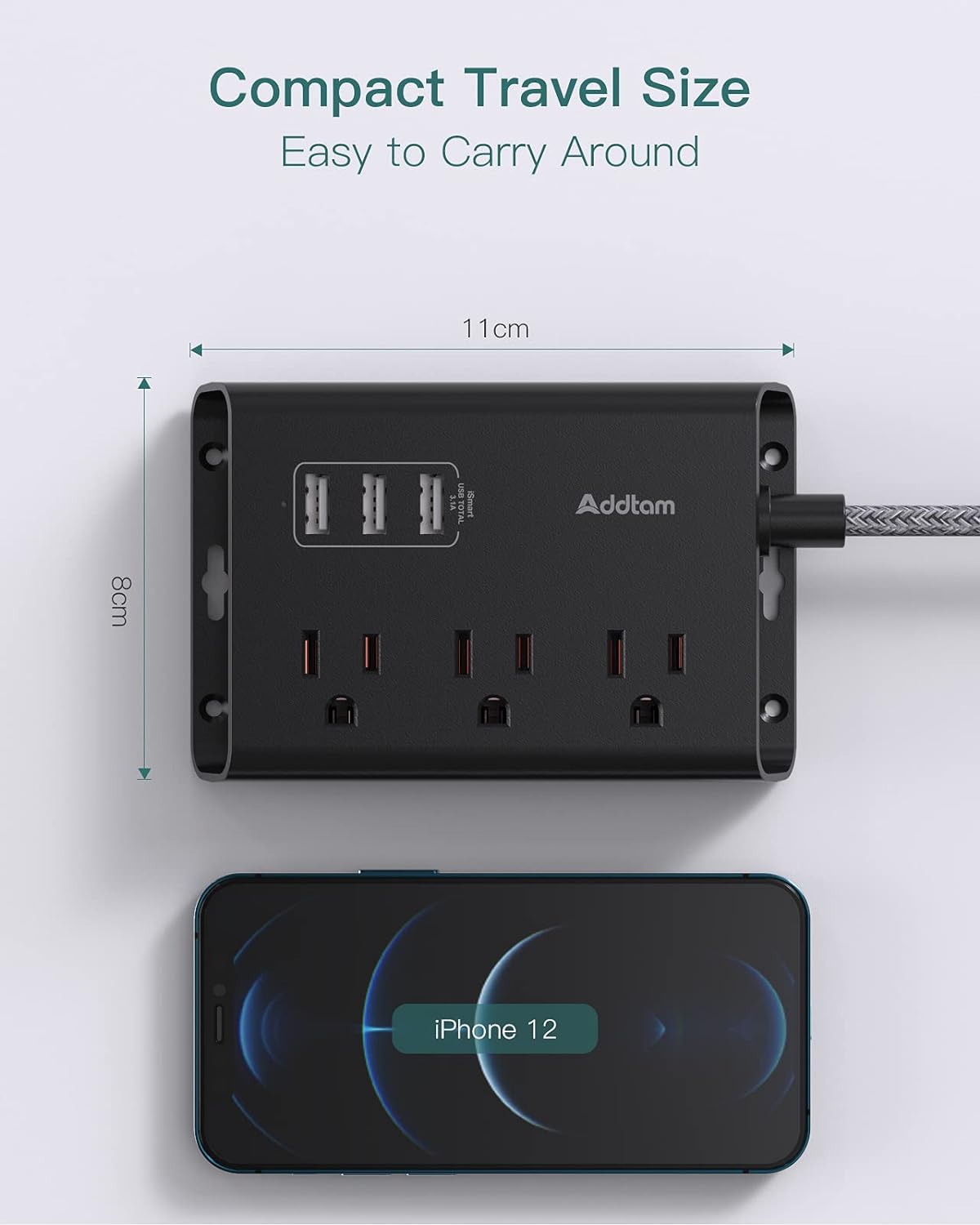 Addtam Tira de alimentación con certificado ETL 5 pies
