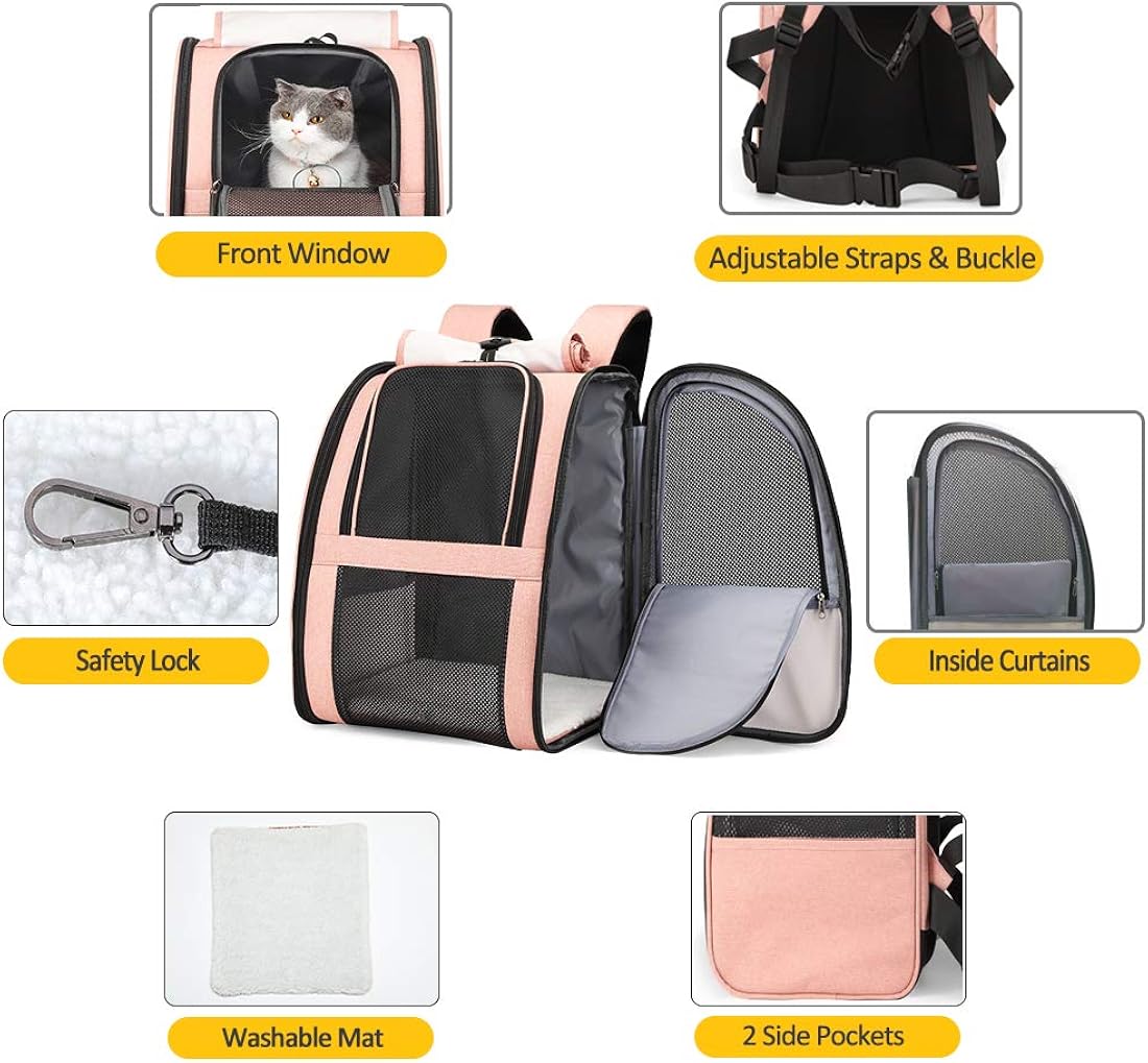 Mochilas para transporte de gato color rosado