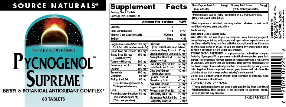 Suplemento Source Naturals complejo antioxidante 60 Tabletas