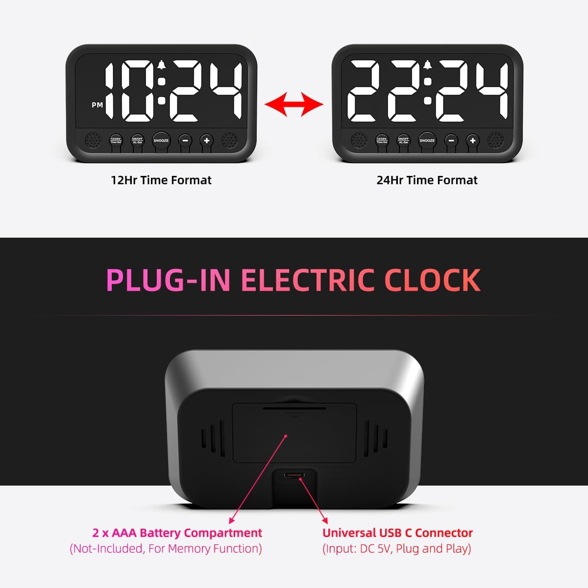 Reloj Digital LED Pequeño con Alarma Fuerte y Funciones Ajustables